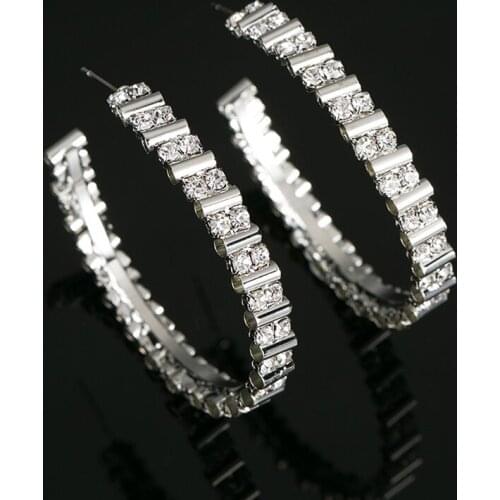 Fashion Trendy Stunning Glass Rhinestone Gems Hoop Earrings For Women Jewelry Fashion Statement Earrings Accessories E334