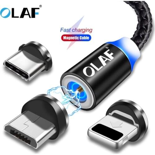 OLAF 1M & 2M LED Magnetic Cable & Micro USB Cable & USB Type C Cable Nylon Braided Type-C Magnet Charger Cable for iPhone Xs Max