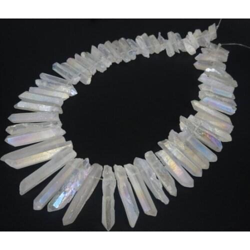 Wholesale 1of 15.5" Full Strand 100% Natural Titaniumed Rainbow Quartz Pointed AB Color Quartz Stone Beads for jewelry diy