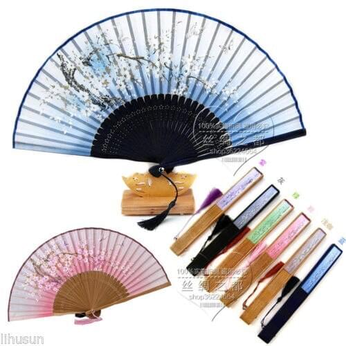 Wholesale 5pcs Chinese Handmade Cherry Blossom Classic Silk Folding Bamboo Fan