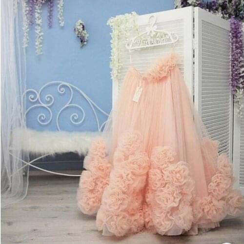 Peach Bridal Skirts For Wedding Draped Flower Shape Tutu Tulle Skirts Sheer Tiered mujer faldas