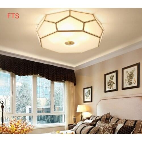 All copper American bedroom ceiling lamp living room light warm and romantic round childrens room light luxury lamp