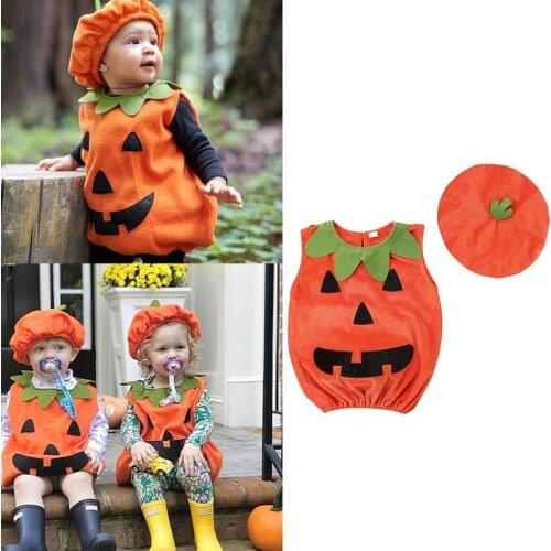 INS Popular 0-3t Halloween Costume For Kids Newborn Baby Boy Girl Pumpkin Tops Outfit Party Fancy Dress Clothes Cute Children