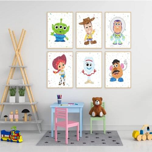 Disney Toy Story Poster Creative combination Watercolor Wall Art Picture Nursery Art Canvas Painting Kid room Home Decor Cuadros