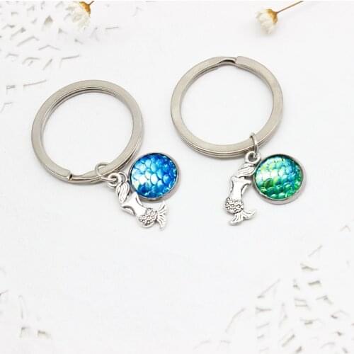 Lucky Mermaid Fish Scale Keychain Fairy Tale Mermaid Couple Key Chain Good Sister Fashion Jewelry Accessories