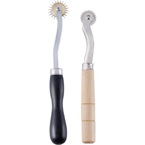 LMDZ Professional Stitch Marking Spacer, 4mm and 2mm Leather Needle Point Tracing Wheel with Wooden Handle for Arts and Leather