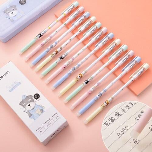 Deli a650 senior cartoon cute dog black refill 0.5mm erasable neutral pen, with thermal eraser, student office stationery