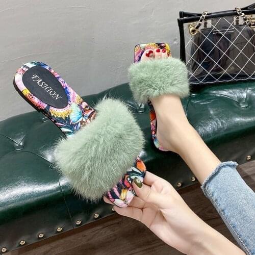 Shoes Slippers Casual Slides Fur Flip Flops Low Slipers Women Luxury Plush Soft Flat 2020 Basic Fashion Rome Rubber PU Flat