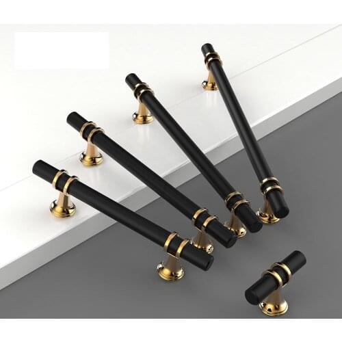 Door handle modern minimalist black and gold luxury European high-end wardrobe cabinet door handle Nordic drawer single hole