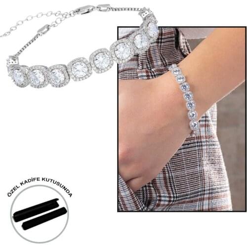 Tesbihane Starlight Diamond Diamond Montür Square Design 925 Sterling Silver Water Way Bracelets