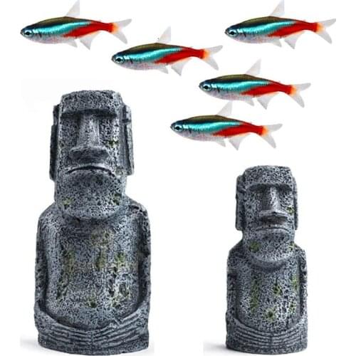 Easter Island Statues Aquarium Ornaments Resin Fish Tank Landscape Ornament Terrariums and Vivariums Decor