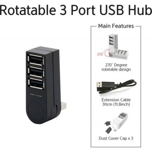 USB Adapters 2.0 Three-port Hub 7-character Rotating HUB Three-port Connectors Extender USB Three Ports Splitter TXTB1