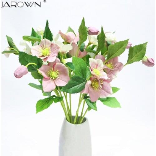 JAROWN 3 heads branch Artificial silk Flowers Decoration Fresh Artificial Flowers latex roses for wedding bouquet decoration