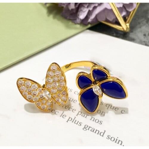 925 Sterling Silver jewelry Elegant crystal shell butterfly finger ring fashion gold animal Adjustable ring famous brand jewelry