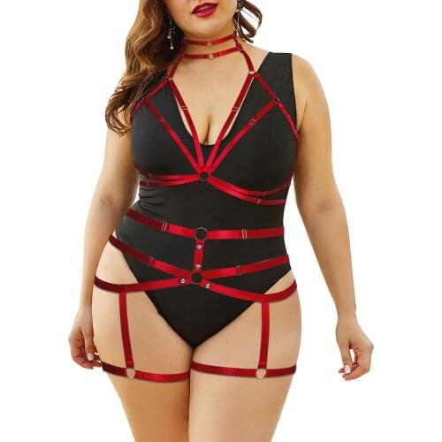 Tops Collar Accessories Plus Size Busty Womens Underwear Elastic Bondage Full Body Harness Belt Cage Bra Punk Goth Garters