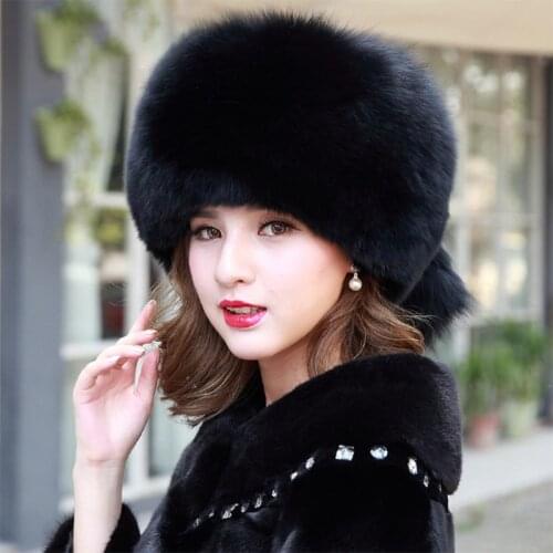 100% Real Fox Fur Straw Hat Ladies Russian Ushanka Ski Hat Thickened Warm Fox Fur Straw Hat Winter Fur Hat