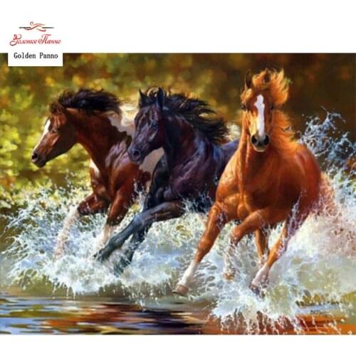 GOLDEN PANNO Diamond Painting Full Square 5D Diy Daimond Embroidery Diamant Mosaic Sale Displasy Broderie Diamant "Horses" 12