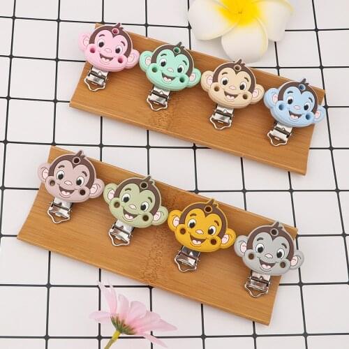 Sunrony 10pcs Silicone Pacifier Clips MonkeyTeether Clips DIY Baby Pacifier Dummy Teething Soother Nursing Jewelry Toy