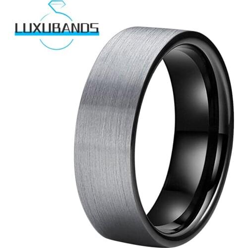 8MM Tungsten Wedding Rings For Men Wemen Flat Engagement Bands Brushed Finished Comfort Fit