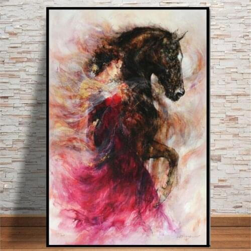 Abstract Woman Horse Canvas Print Painting Poster Wall Art Pictures for Home Decor Unframed Abstract Sex Lady with Horse Picture