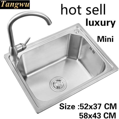 Free shipping Household high quality small kitchen single trough sink food grade 304 stainless steel hot sell 52x37/58x43 CM