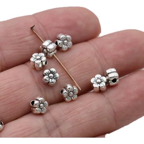 30PCS Antique Silver Plated Flower Loose Spacer Beads for Jewelry Making Bracelet Accessories DIY Handmade Craft 7mm