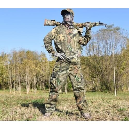 Spring Autumn Outdoor Long Sleeve Elasticity Ventilation Waterproof Quick Drying Hide Sniper Hunting Male Oak Camouflage Sets