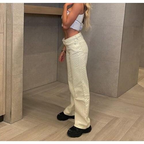 Hole Ripped Mon Jeans White Pocket Patchwork Baggy Jeans Streetwear Cargo Pants Women Y2K Aesthetic Denim Jeans Vintage