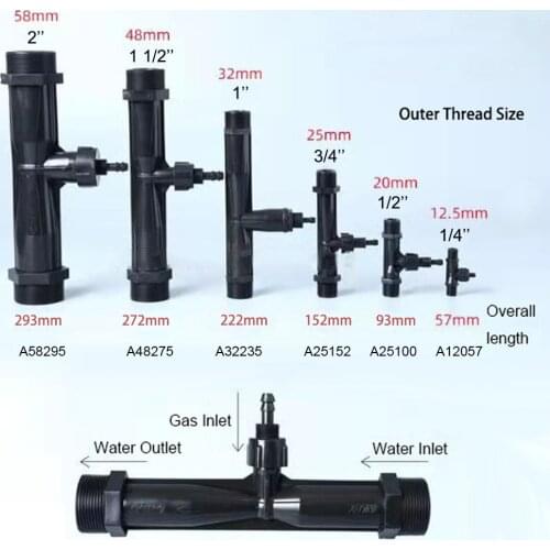 PVDF 1/4, 1/2, 3/4, 1, 1.5, 2 Venturi Ejector to Mix Ozone With Water With Built-in Anti-Back Flow Valve + Free Shipping