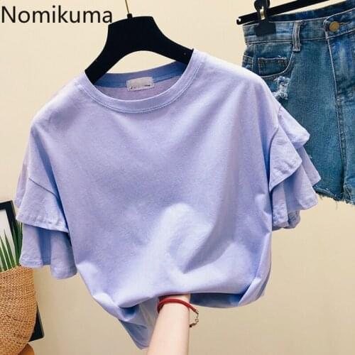 Nomikuma Cotton T Shirt Women O Neck Short Sleeve2021 Summer New Chic Tops Solid Color Korean Style All-match Tshirts Camisetas