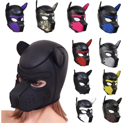 Colorful Sexy Cosplay Role Play Dog Full Head Mask Soft Padded Latex Rubber Puppy BDSM Bondage Hood Adult Sex Toys for Women