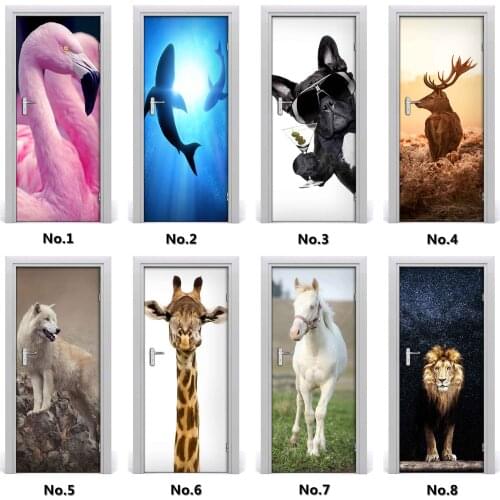 Creative Door Stickers Cute Animals PVC Self-adhesive Wallpaper Home Decor Murals Refrigerator Art Posters Kids Bedroom Decor