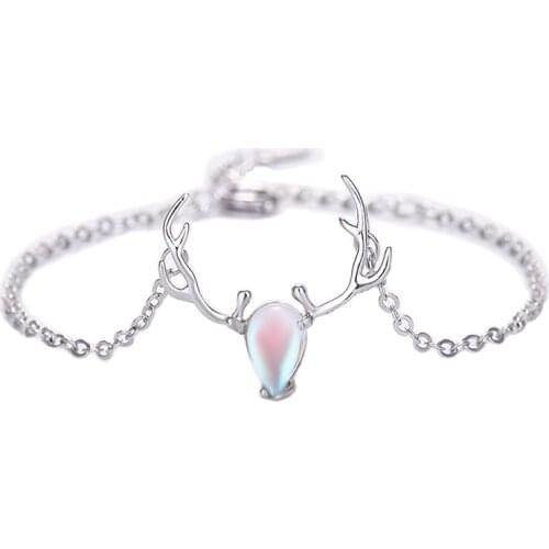 Fashion 925 Sterling Silver Bracelet Antlers Crystal Simple Style Couple Womens Link Party Chain Bangle Wedding Jewelry Gifts