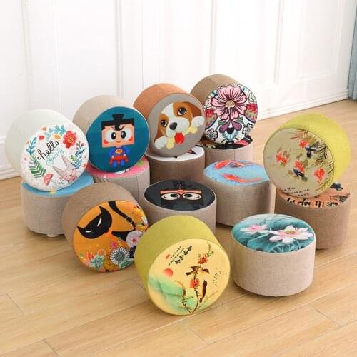 Fashion household solid wood sofa stool creative small bench adult shoe changing stool living room fabric low stool