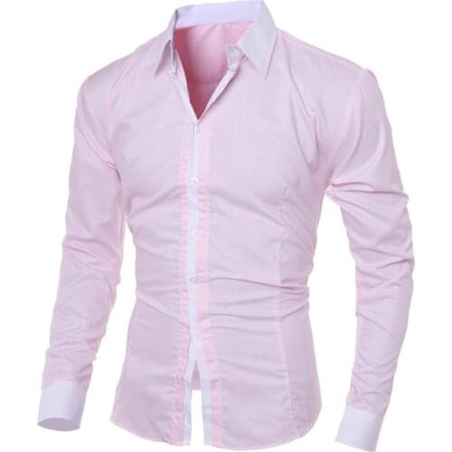 Slim Shirts for Men Breathable Casual Business Turn Down Collar Long Sleeve Color Block Cotton Stylish Slim Shirt
