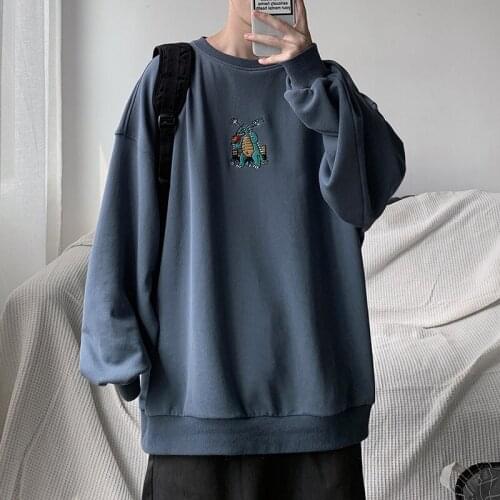 Men Autumn Dinosaur Embroidery Pullovers Sweatshirts Mens 3 Colors O-Neck Hoodies Male Fashion Korean Sweatshirt