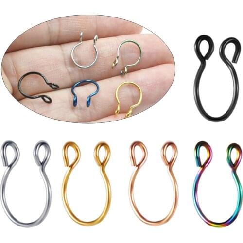 Set of 5 Fake Nose Ring, non-Piercing Jewelry 8mm Fake Nose Ring Hoop, Stainless Steel, Comfortable to Wear