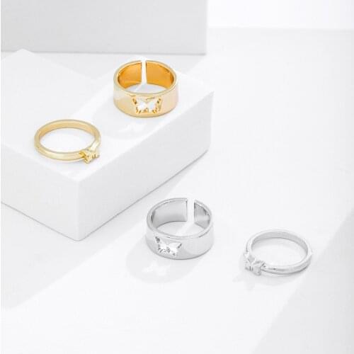 Lost Lady Adjustable Butterfly Rings For Women Men Opened Cuff Couple Ring Set Fashion Engagement Wedding Rings Jewelry Gift