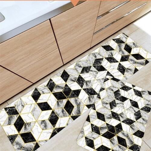 Nordic pvc leather kitchen mat Non-slip oil-proof Strip Waterproof door mat Imitation marble bathroom carpet Rebound floor mat