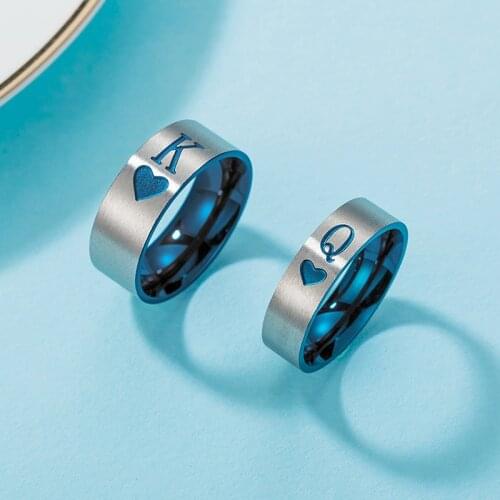 2020 NEW wholesale poker ring Couples stainless steel mood K Q ladies rings letter fashion heart ring for men Accessory