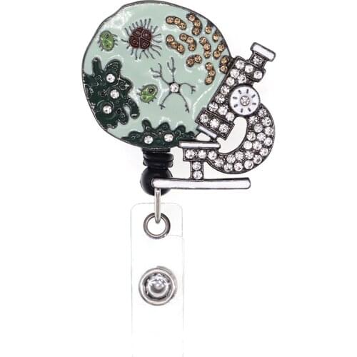 New Arrival Beautiful Microscope Rhinestone Retractable Id Badge Holder Reel