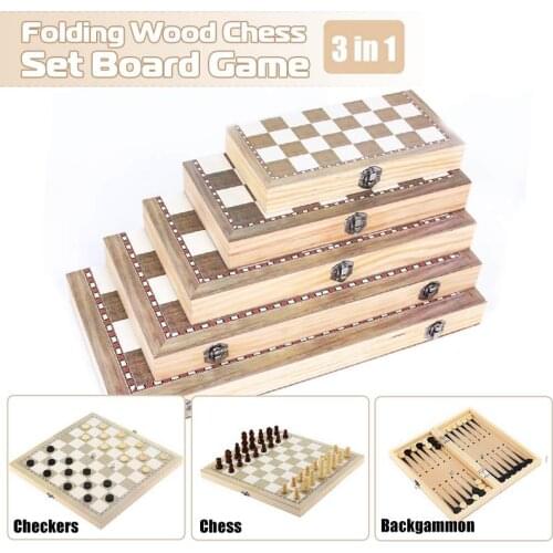 New Design 3 in 1 Wooden Chess Folding Backgammon Checkers Travel Board Puzzle Games Chess Set Entertainment For Kids Party Gift