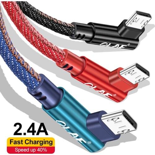 OLAF Micro USB Cable 90 Degree Nylon Fast Charge USB Data Cable for Samsung Xiaomi Tablet Android Mobile Phone USB Charging Cord