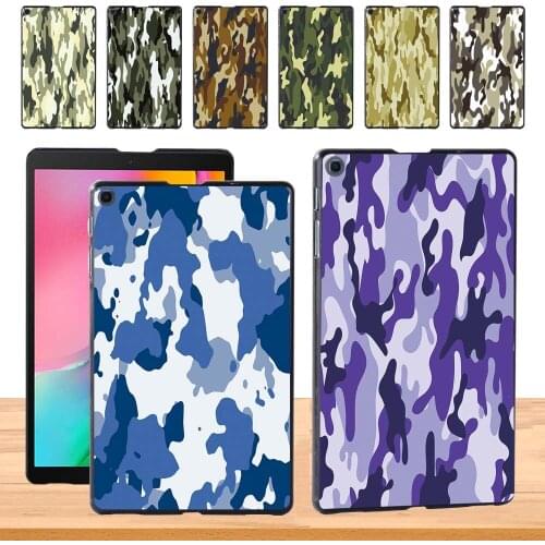 Durable Plastic Case for Samsung Galaxy Tab A 8.0 (2019) T290 T295 Camouflage Pattern Slim Tablet Back Shell + Free Stylus