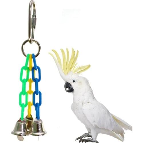 Bird Parrot Fashion Blue Green Yellow Pendant Decorations Wood 3 Bell Chain Molar Grinding Paw Chewing Toy Cage Decoration