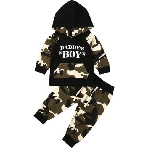 Pudcoco Fashion Toddler Baby Boys Casual Clothes Hooded Tops Long Pants 2020 Camouflage Outfits Clothes 1-4Y