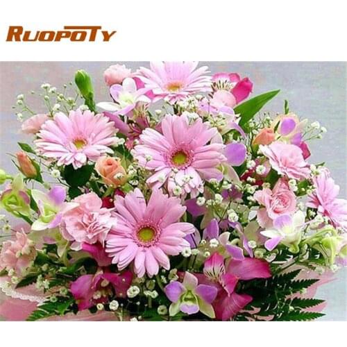 RUOPOTY 60x75cm Frame DIY Oil Painting By Number Flowers Wall Art Picture By Numbers Acrylic Paint On Canvas Home Decors