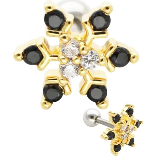 JHJT 16G Cartilage Stud Earrings Labret G23 Titanium Tragus Snow Flower Cartilage Bone Ear Ring Stud Screw Piercing Jewelry