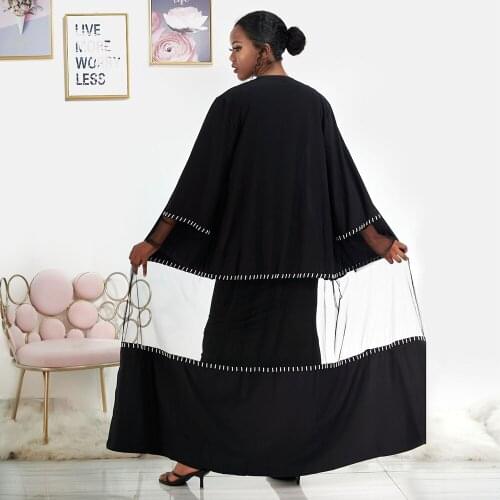 Siskakia Dubai Abaya Black Mesh Patchwork Beads Kimomo Abaya Eid Mubarek Cardigan Hijab Dress Muslim Women Kaftan Islam Clothing