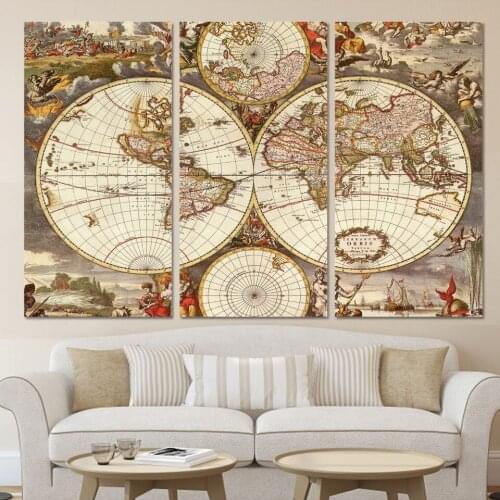 Vintage World Map home decoration 5d diy diamond painting 3 pcs resin square drill full diamond embroidery triptych Cross Stitch